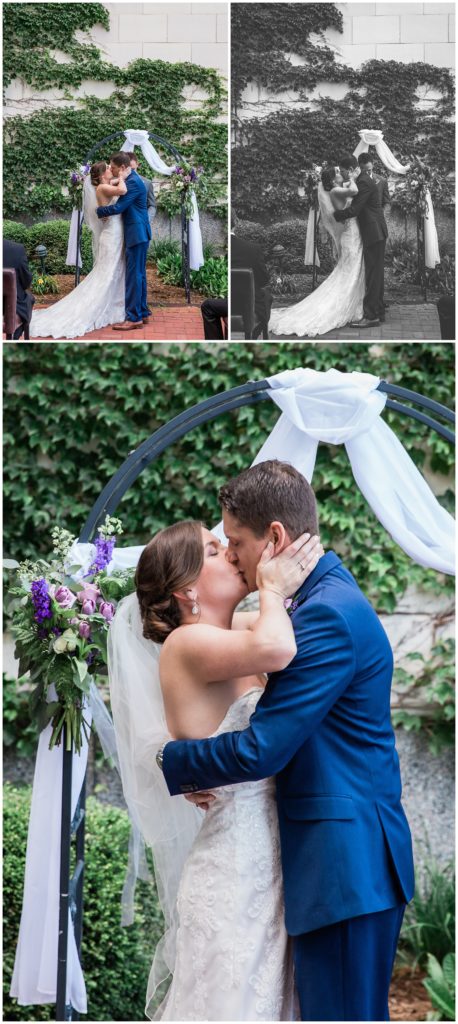 First kiss as husband and wife at Bacchus Milwaukee wedding venue
