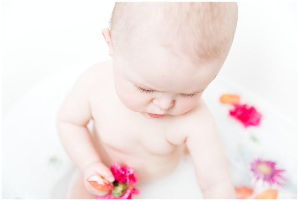 Six month old baby girl milk bath session