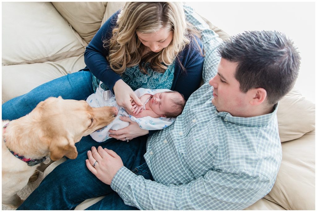 Lifestyle Newborn Session of Family with Dog
