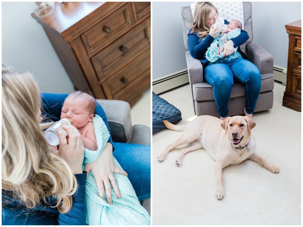 Milwaukee, WI lifestyle newborn session with dog