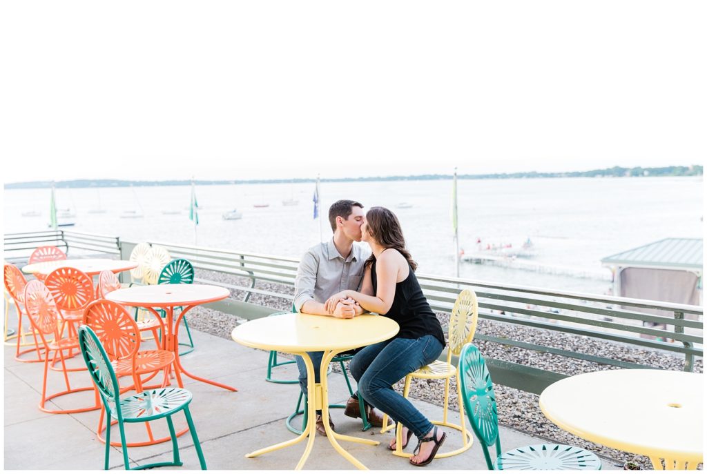 Engaged Couple in Madison, WI at Memorial Union Terrace