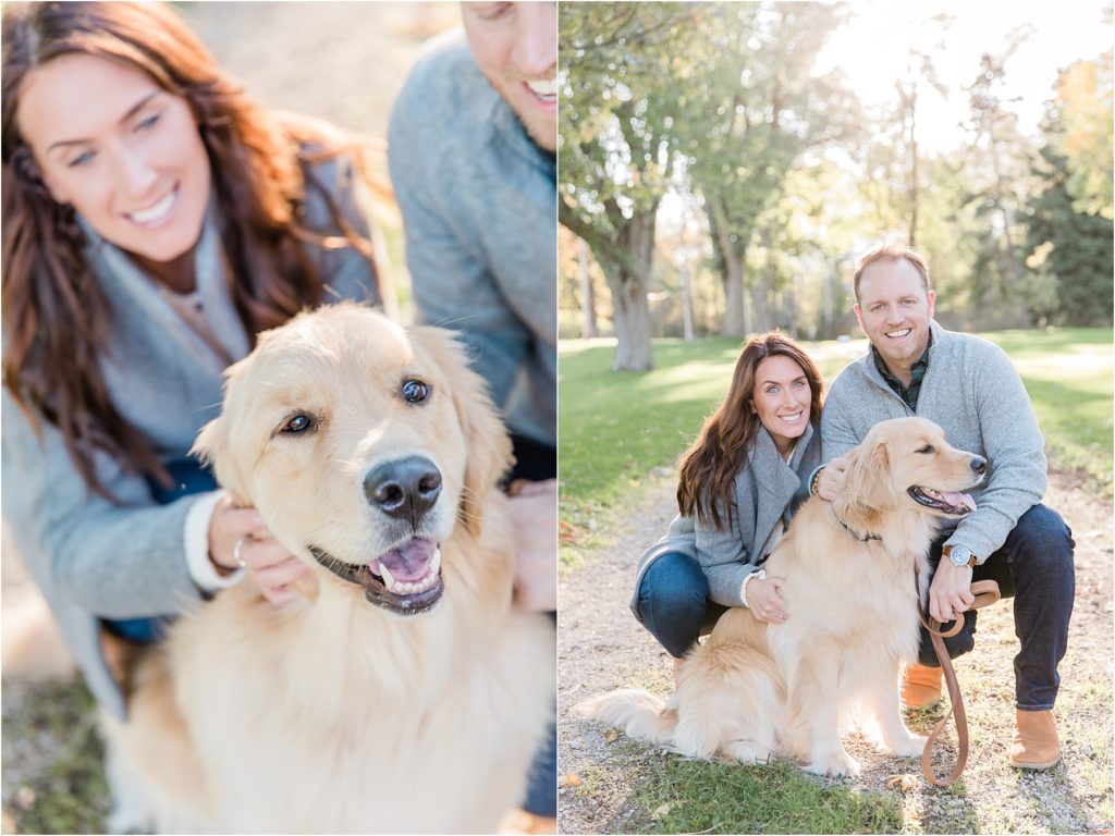Engaged couple with dog in Milwaukee | Happy Takes Photography