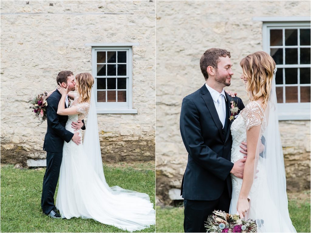 Bride and Groom on fall wedding day at Old World Wisconsin | Happy Takes Photography
