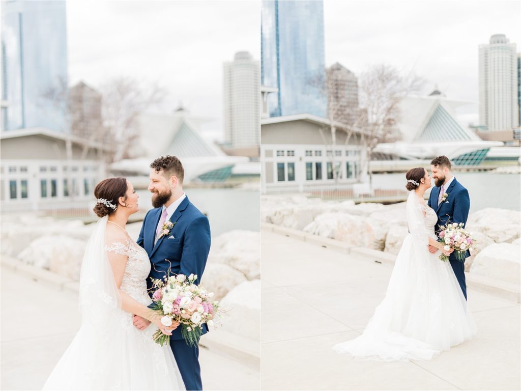 Blush and Navy Wedding on Lakefront in Milwaukee, WI | Happy Takes Photography