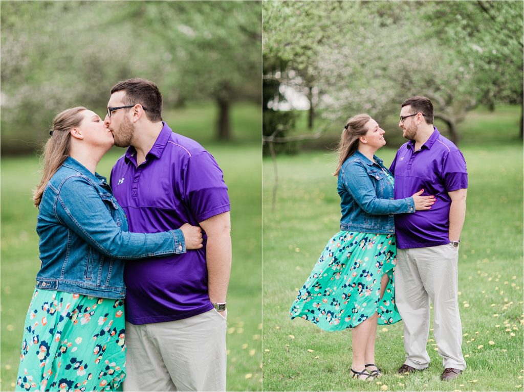 Richfield Engagement Session | Engaged couple snuggling below a flowering tree | Happy Takes Photography