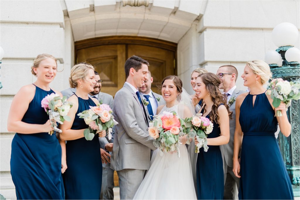 Bridal party at the Wisconsin State Capitol Building in Madison, WI