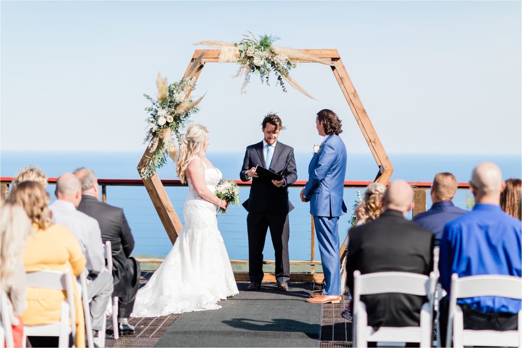 Wedding ceremony at the Summit Chalet at Lutsen Mountains