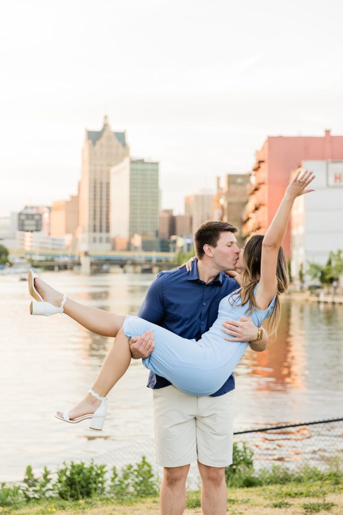 Engaged Couple by Milwaukee Riverwalk